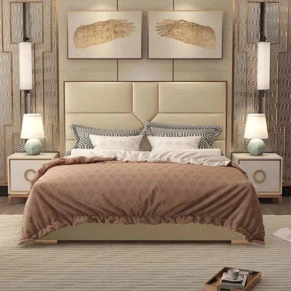 American Luxury Upholstered Bed in Suede - Oak Inside