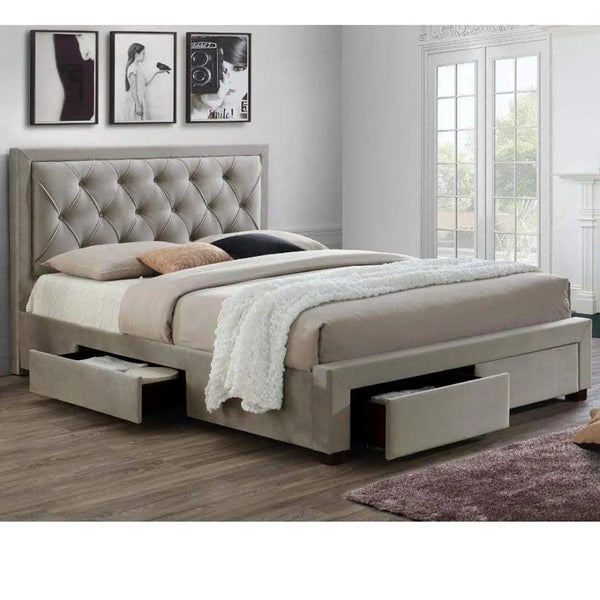 Apollo Luxury Upholstered Bed in Suede - Oak Inside