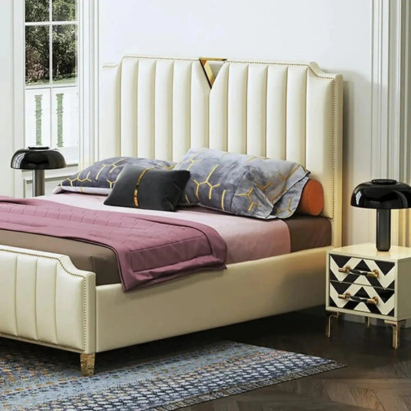 Becca Luxury Upholstered Bed in Suede - Oak Inside