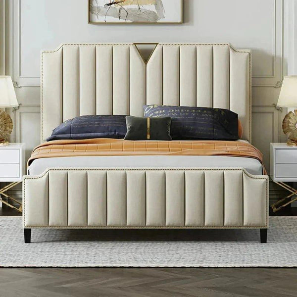 Becca Luxury Upholstered Bed in Suede - Oak Inside