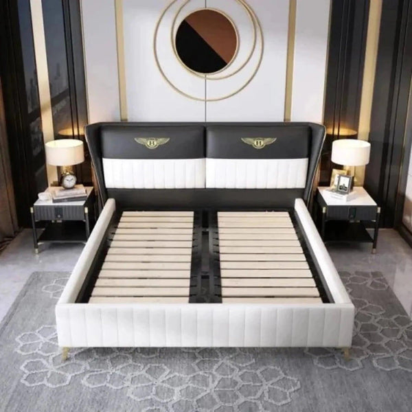 Bentley Max Premium Hydraulic Upholstered Bed in Leatherette - Oak Inside