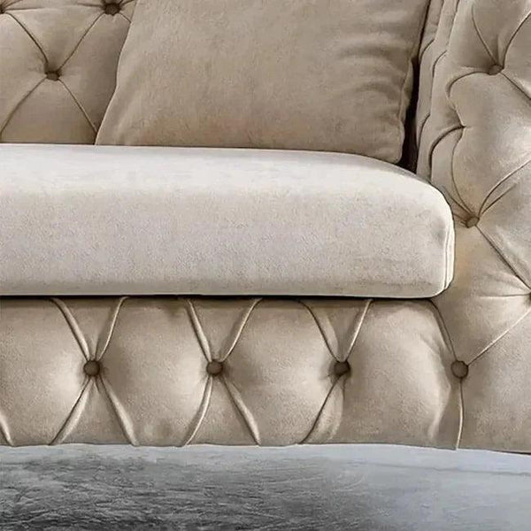 Beyone Luxury Chesterfield Sofa Set in Suede - Oak Inside