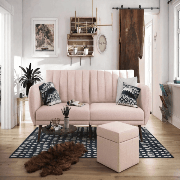 Brittan Luxury Mid - Century Sofa In Suede - Oak Inside