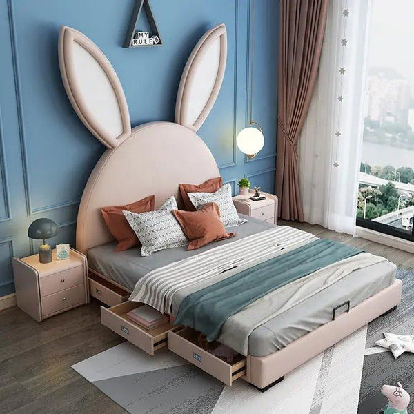 Bunny Luxury Upholstered Bed in Suede - Oak Inside