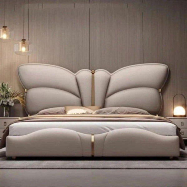 Butterfly Luxury Upholstered Bed in Leatherette - Oak Inside