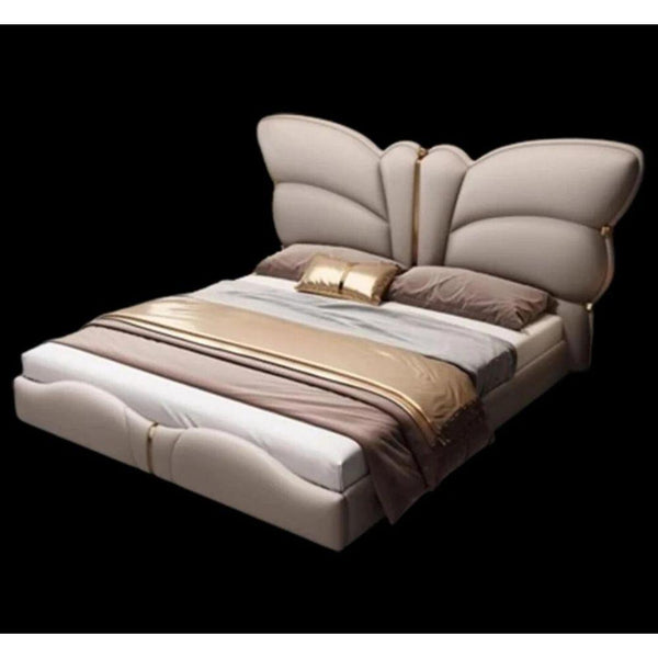 Butterfly Luxury Upholstered Bed in Leatherette - Oak Inside