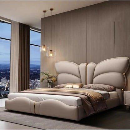 Butterfly Luxury Upholstered Bed in Leatherette - Oak Inside