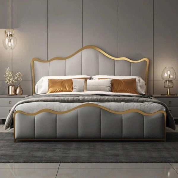 Curving Premium Upholstered Bed in Suede - Oak Inside