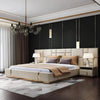 Dollar Luxury Upholstered Bed With Side Tables in Leatherette - Oak Inside