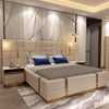 Dollar Luxury Upholstered Bed With Side Tables in Leatherette - Oak Inside