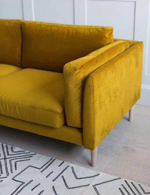 Eva Luxury Mid - Century Sofa In Suede - Oak Inside