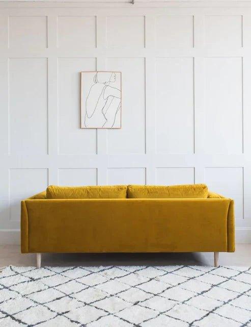 Eva Luxury Mid - Century Sofa In Suede - Oak Inside