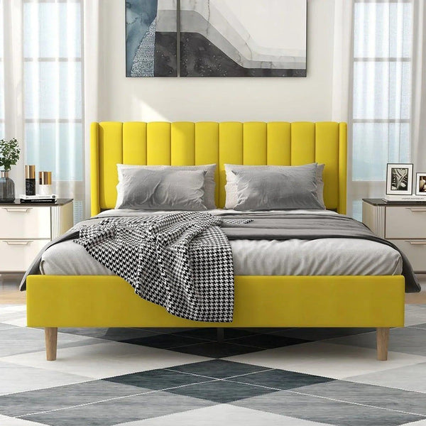 Extrey Premium Upholstered Bed Without Storage In Suede - Oak Inside