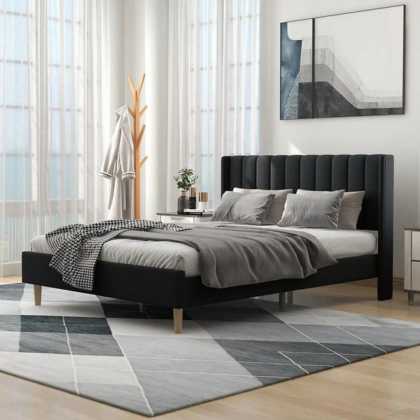 Extrey Premium Upholstered Bed Without Storage In Suede - Oak Inside