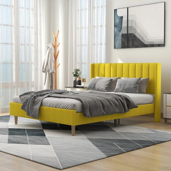 Extrey Premium Upholstered Bed Without Storage In Suede - Oak Inside