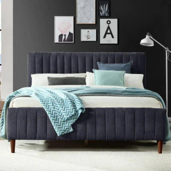 Florence Luxury Upholstered Bed Without Storage in Suede - Oak Inside