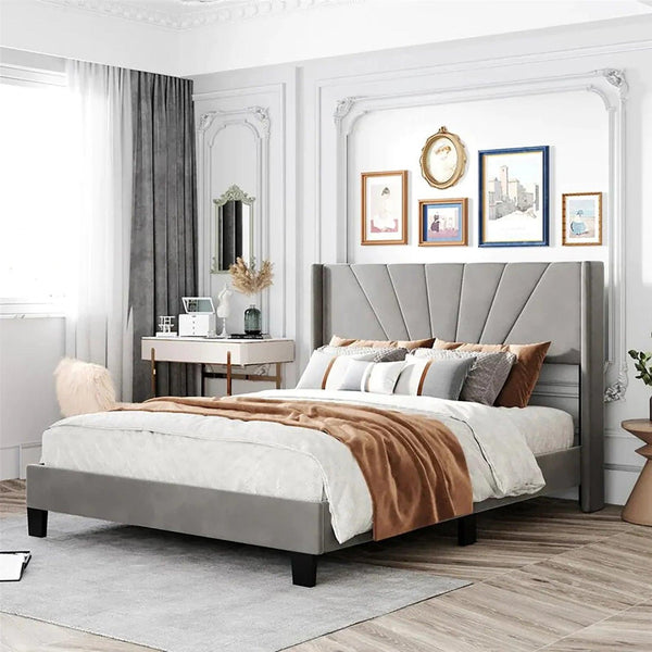 Genesis Luxury Upholstered Bed Without Storage In Suede - Oak Inside