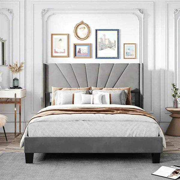 Genesis Luxury Upholstered Bed Without Storage In Suede - Oak Inside