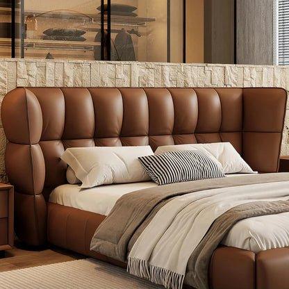 Grandeur Premium Upholstered Bed in Leatherette - Oak Inside