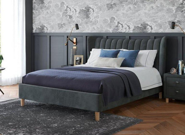 Knox Luxury Upholstered Bed Without Storage in Suede - Oak Inside