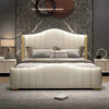 Mario Luxury Upholstered Bed in Leatherette - Oak Inside