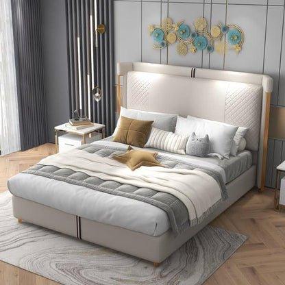 Masco Luxury Upholstered Bed in Leatherette - Oak Inside