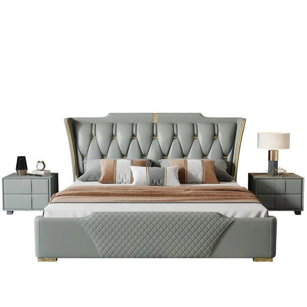 Mastro Premium Upholstered Bed In Leatherette - Oak Inside