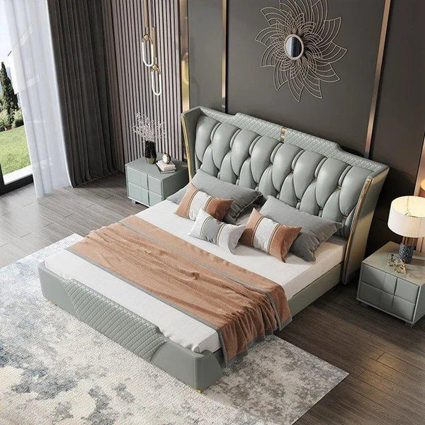 Mastro Premium Upholstered Bed In Leatherette - Oak Inside