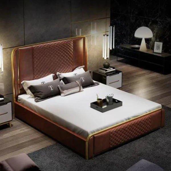 Matrix Luxury Upholstered Bed In Leatherette - Oak Inside