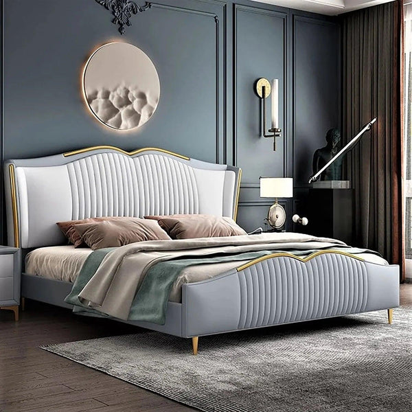 Monaco Premium Upholstered Bed in Suede - Oak Inside