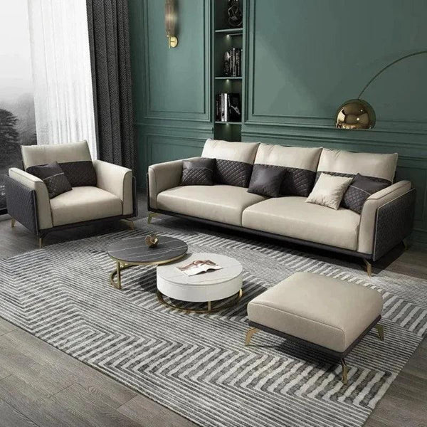 Mono Luxury Sofa Set In Leatherette - Oak Inside