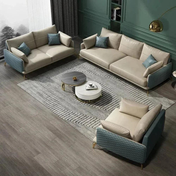 Mono Luxury Sofa Set In Leatherette - Oak Inside