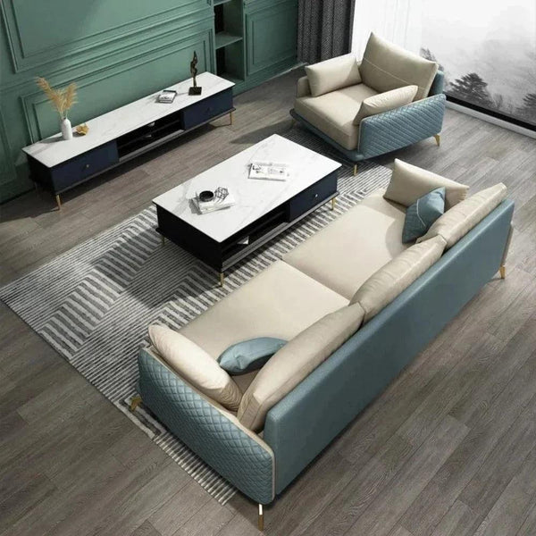 Mono Luxury Sofa Set In Leatherette - Oak Inside