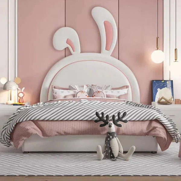 Naughty Bunny Luxury Upholstered Bed in Suede - Oak Inside