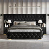 Nexon Luxury Upholstered Bed With Side Tables in Suede - Oak Inside