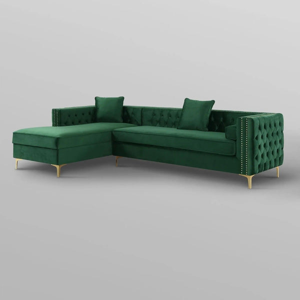 Orzo Luxury Chesterfield Sectional Sofa in Suede - Oak Inside