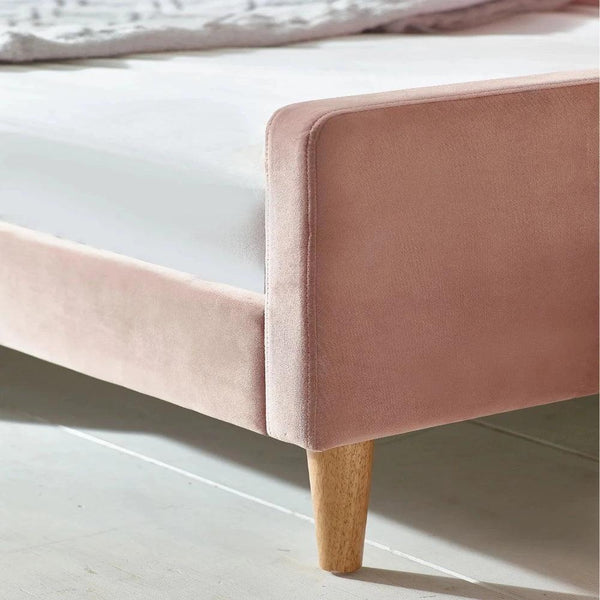 Pink Moon Upholstered Luxury Bed In Suede - Oak Inside