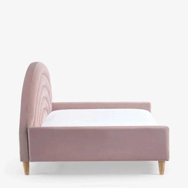 Pink Moon Upholstered Luxury Bed In Suede - Oak Inside