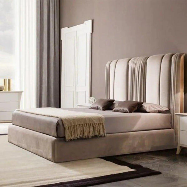 Pluto Luxury Upholstered Bed in Suede - Oak Inside