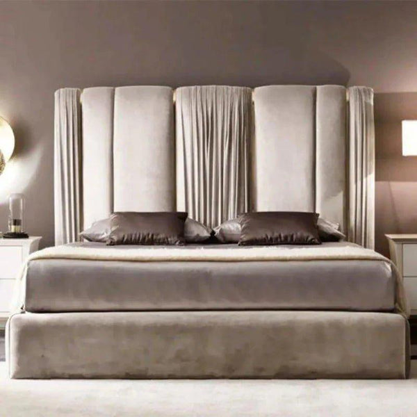 Pluto Luxury Upholstered Bed in Suede - Oak Inside