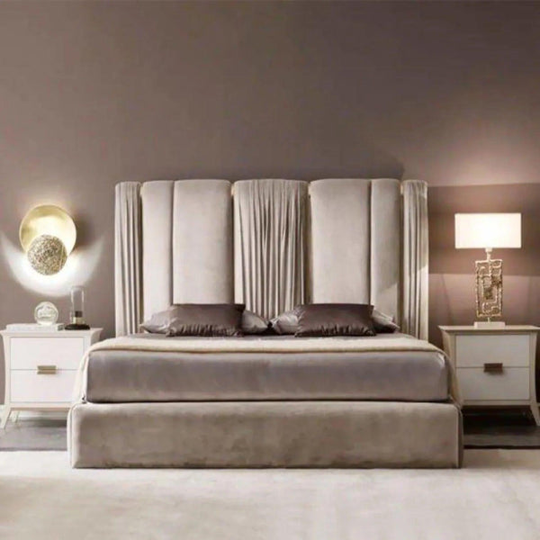 Pluto Luxury Upholstered Bed in Suede - Oak Inside