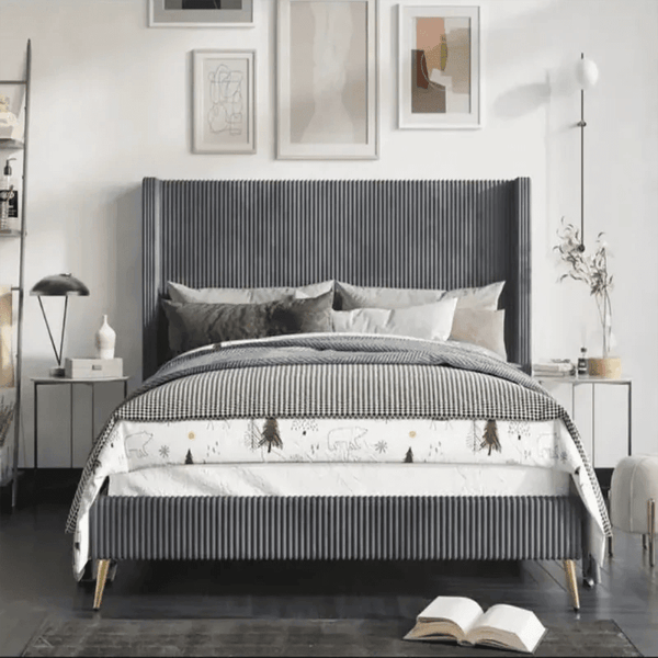 Proline Premium Upholstered Bed Without Storage In Suede - Oak Inside