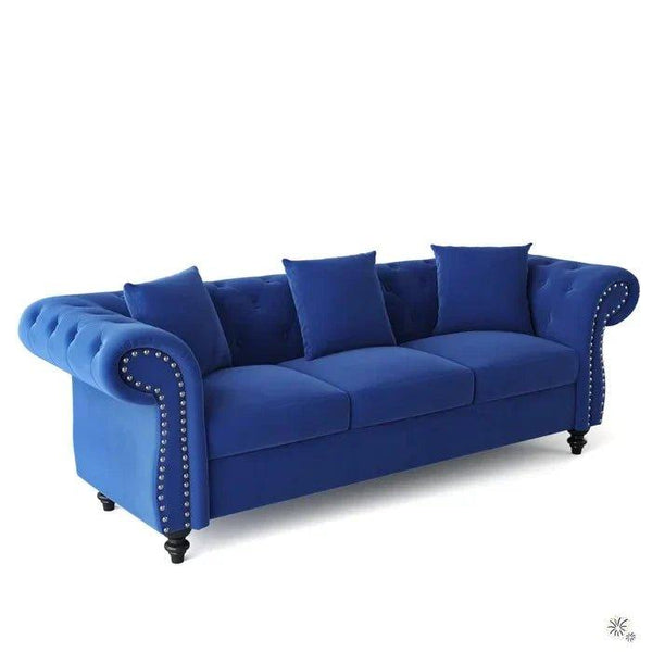 Rolled Arm Luxury Chesterfield Sofa Set in Suede - Oak Inside