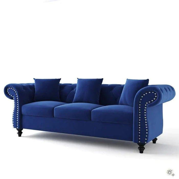 Rolled Arm Luxury Chesterfield Sofa Set in Suede - Oak Inside