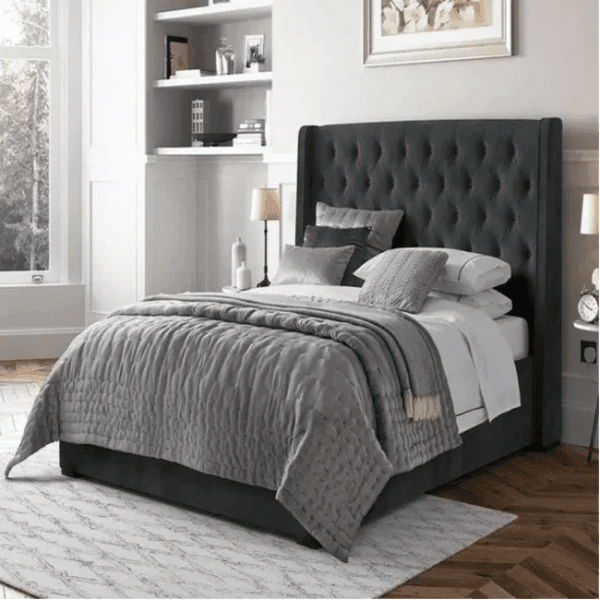 Straight Quilt Luxury Bed in Suede - Oak Inside