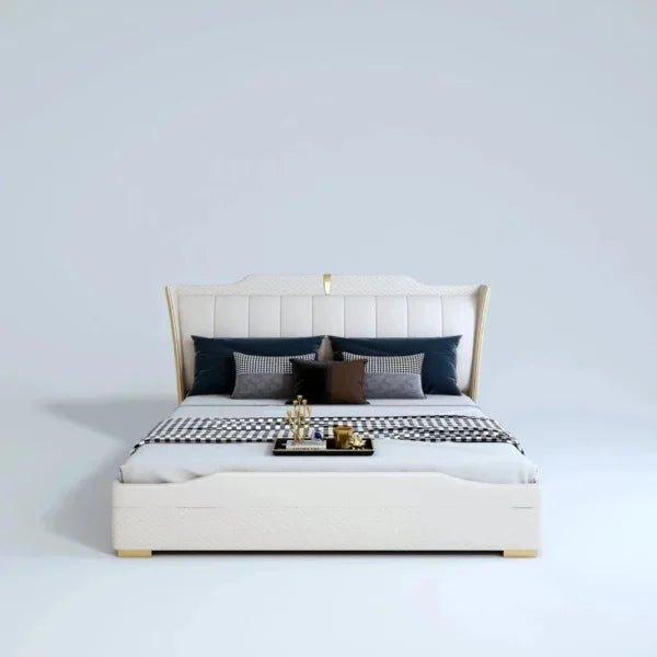 Superb Luxury Upholstered Bed In Leatherette - Oak Inside