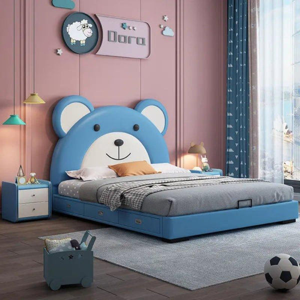 Teddy Bear Luxury Upholstered Kids Bed In Leatherette - Oak Inside