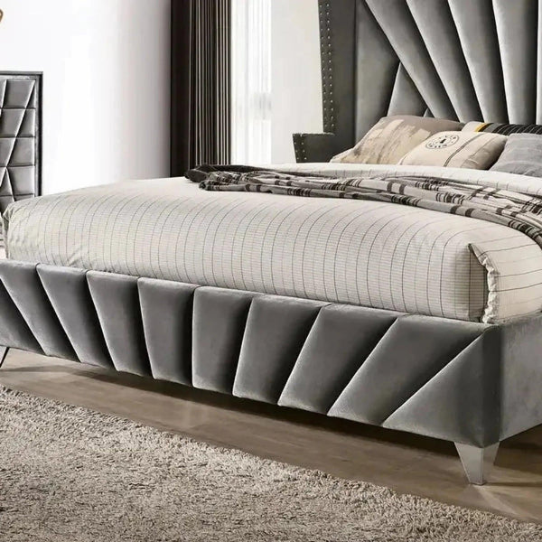 Umrao Premium Upholstered Bed in Suede - Oak Inside