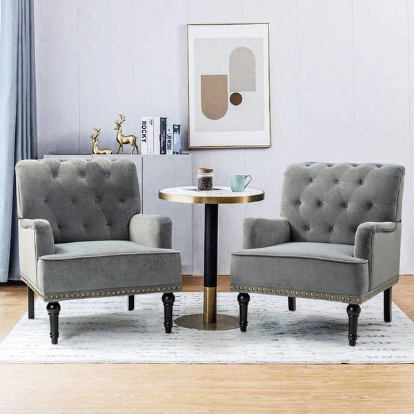 Umrao Tufted Luxury Accent Chair In Suede - Pack Of 2 - Oak Inside