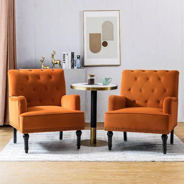 Umrao Tufted Luxury Accent Chair In Suede - Pack Of 2 - Oak Inside